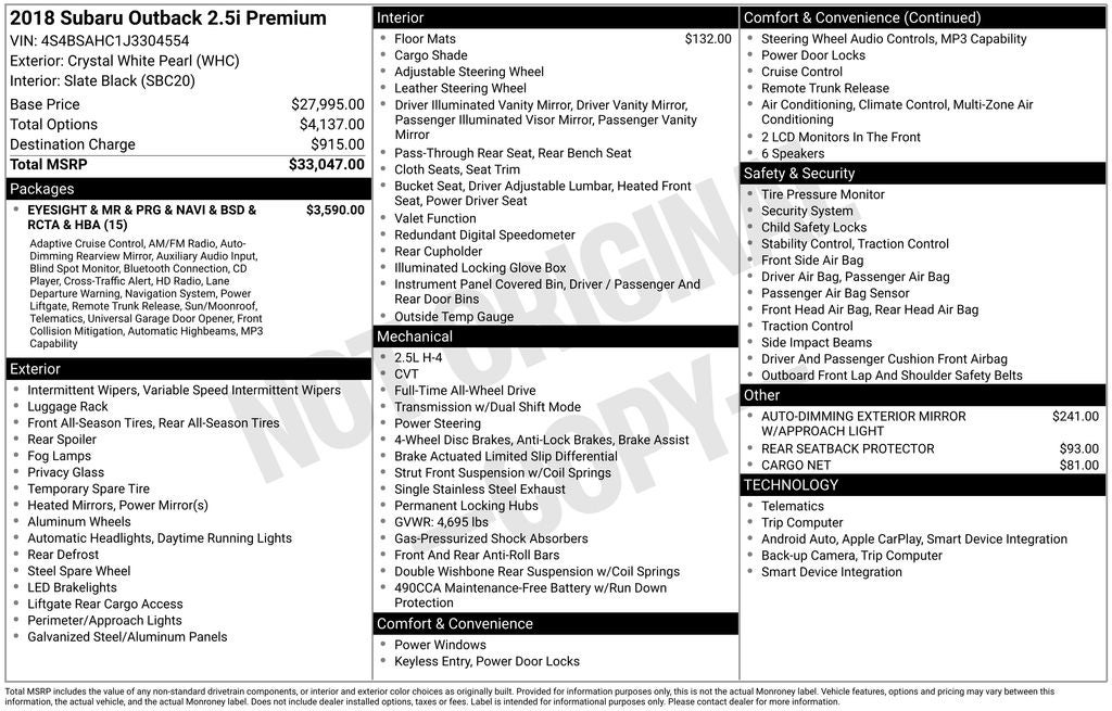 2018 Subaru Outback 2.5i Premium