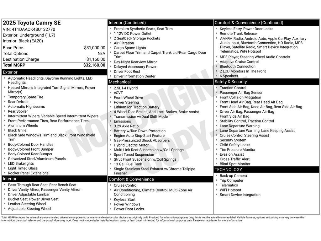 2025 Toyota Camry Hybrid SE