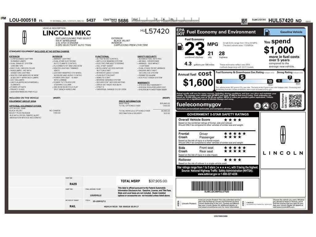 2017 Lincoln MKC Select