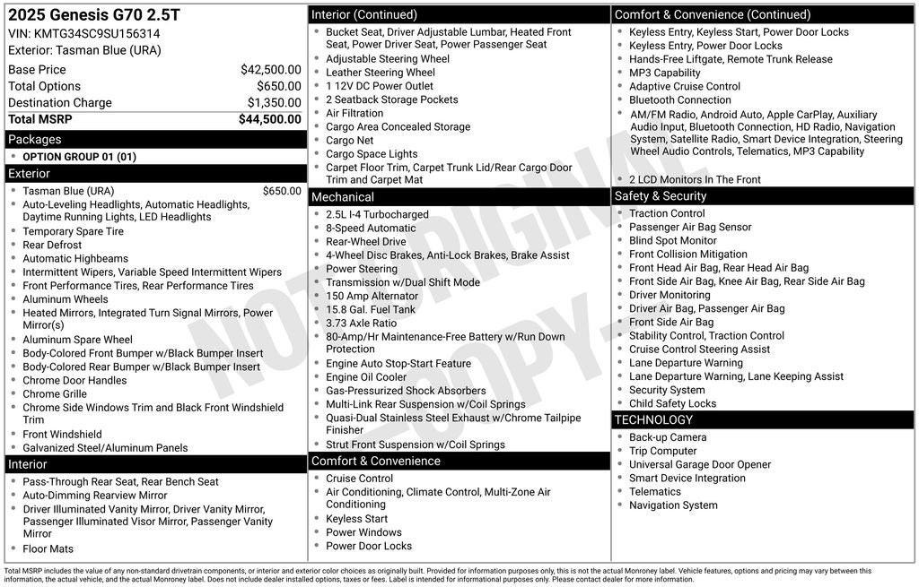2025 Genesis G70 2.5T