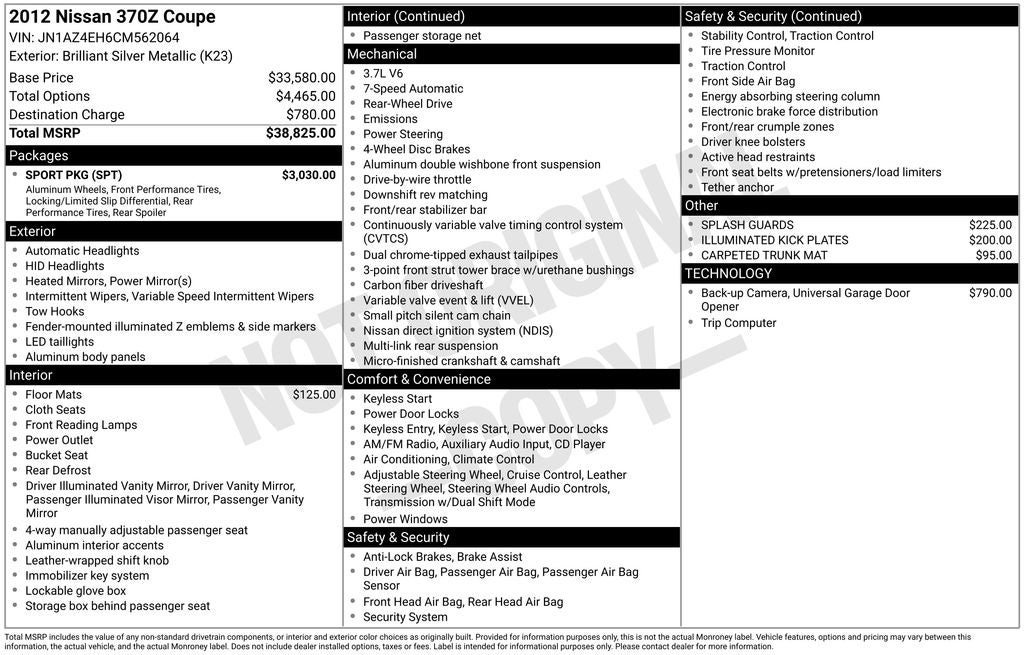2012 Nissan 370Z 2DR CPE AT