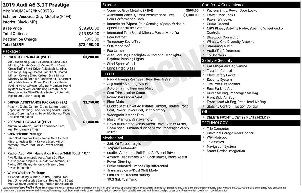 2019 Audi A6 3.0T Prestige quattro