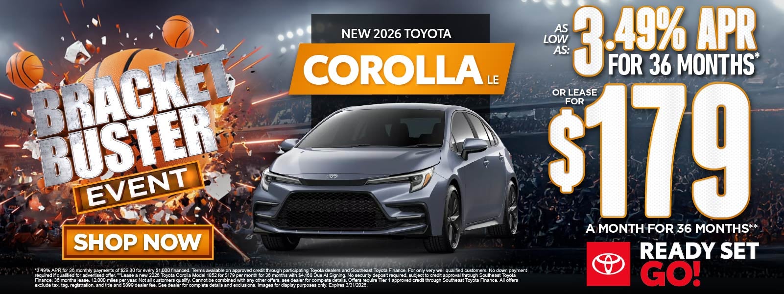 New 2026 Toyota Corolla LE	"As low as 3.49% APR For 36 Month