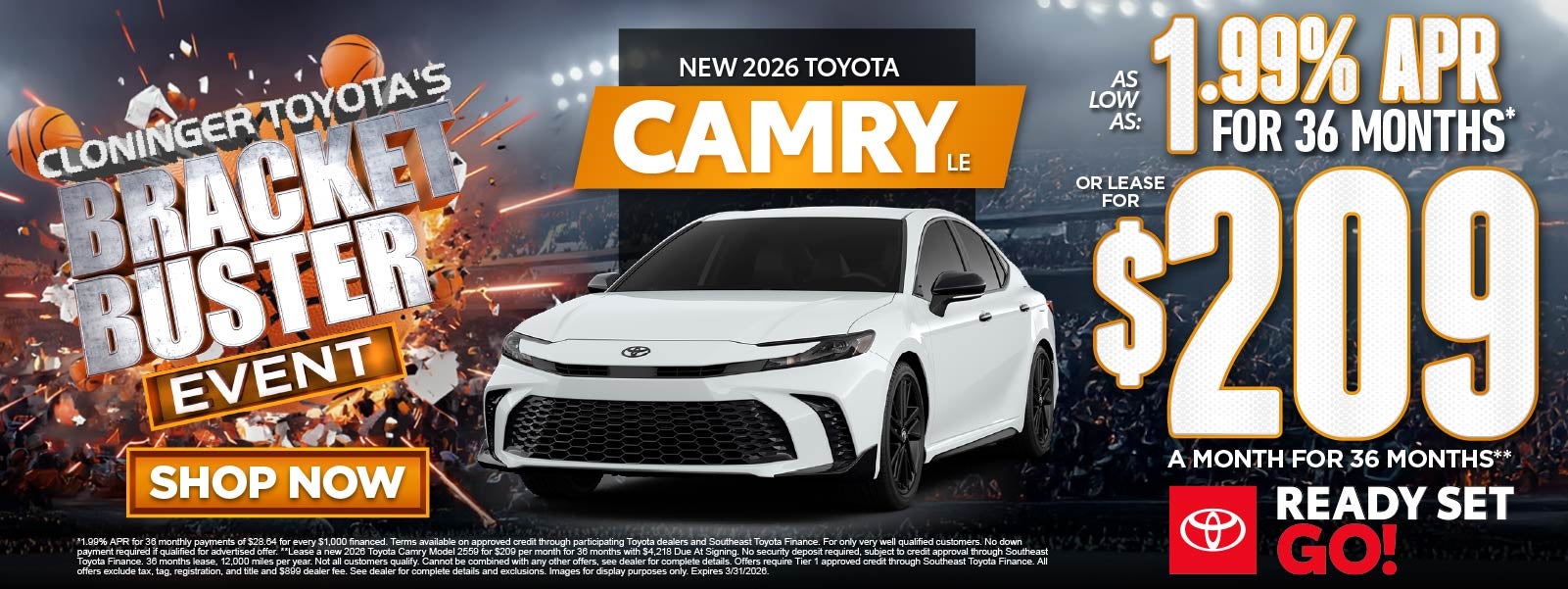 New 2026 Toyota Camry LE	"As low as 1.99% APR For 36 Months*