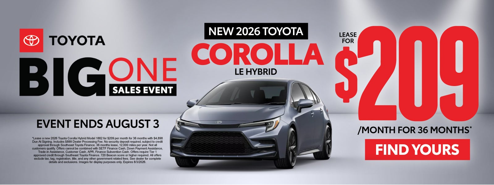 New 2026 Toyota Corolla LE Hybrid	Lease for $209/Mo for 36 M
