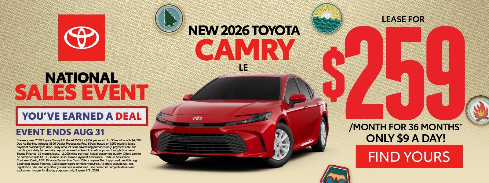 New 2026 Toyota Camry LE 	"Lease for $259/Mo for 36 Months* 