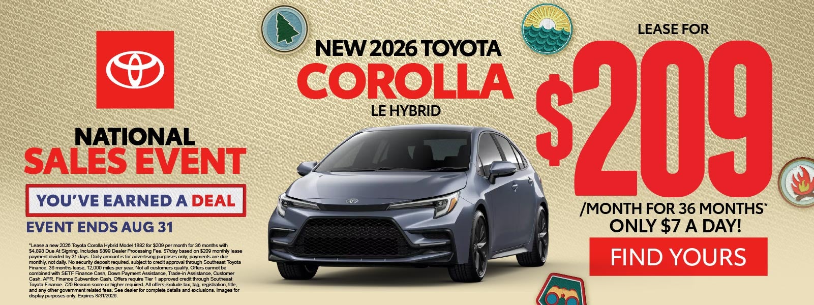 New 2026 Toyota Corolla LE Hybrid	"Lease for $209/Mo for 36 