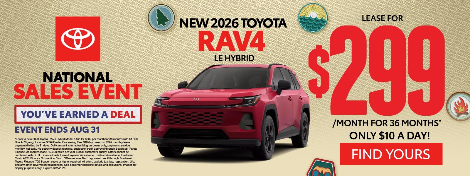 New 2026 Toyota RAV4 LE Hybrid	"Lease for $299/Mo for 36 Mon