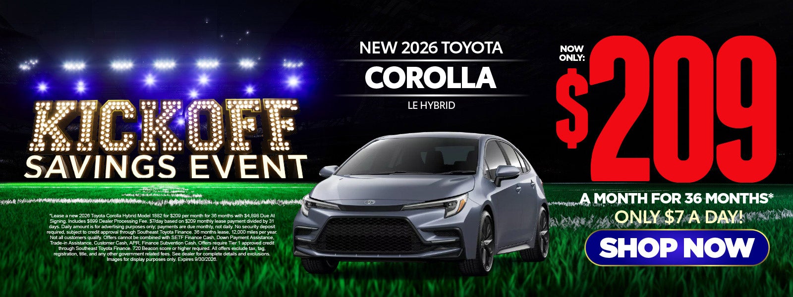 New 2026 Toyota Corolla LE Hybrid	"Lease for $209/Mo for 36 